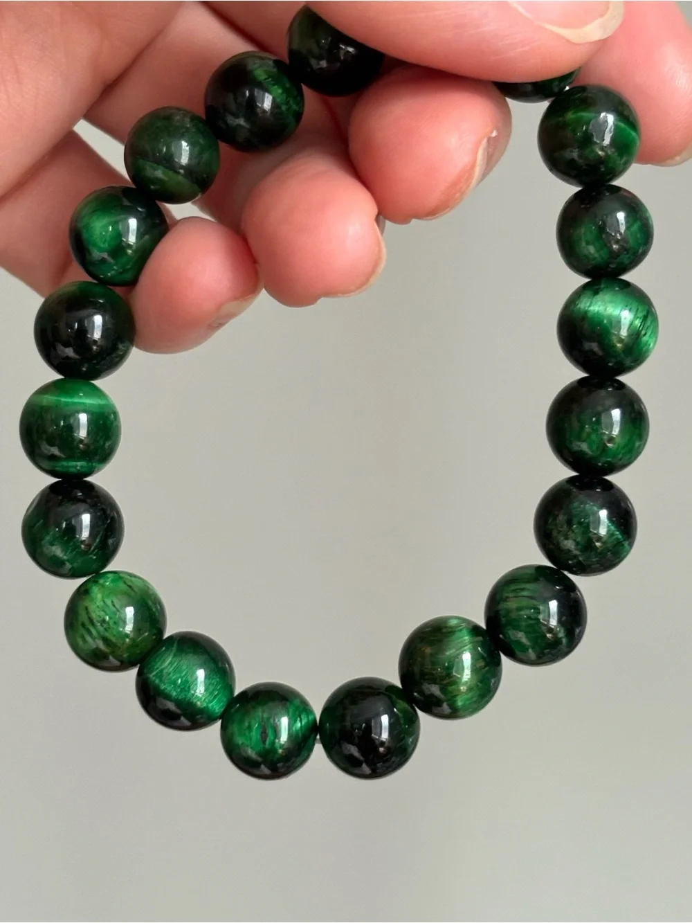 10mm Green Tiger Eye Beaded Stretch Bracelet - Women Jewelry